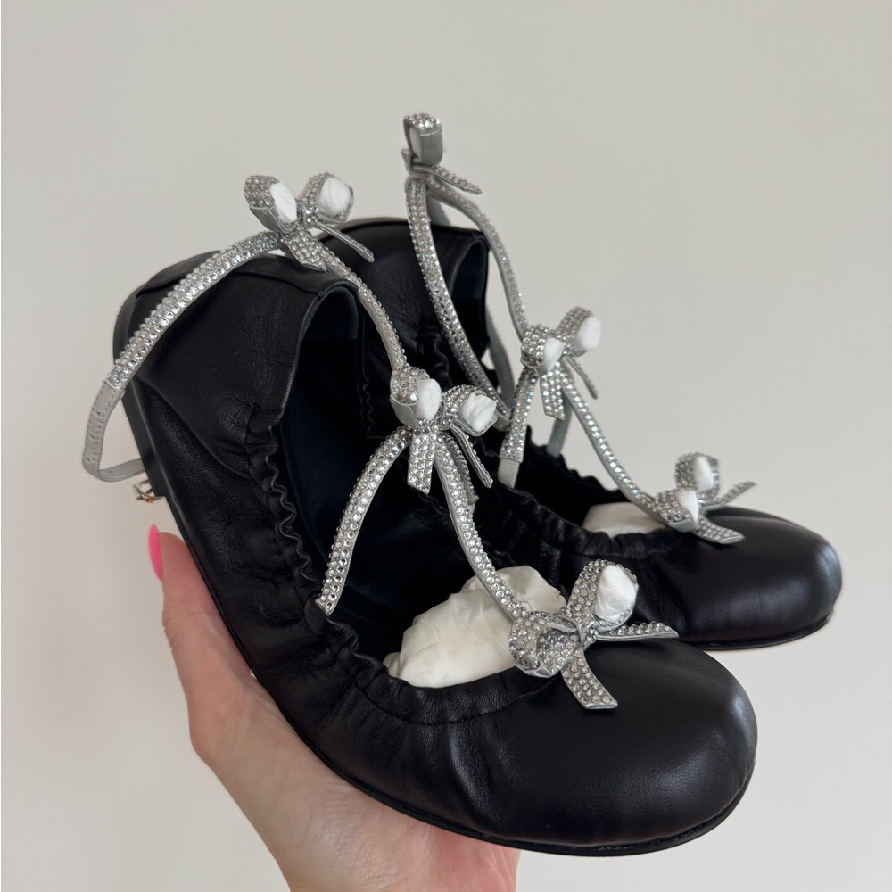 BRAND NEW IN BOX RENE CAOVILLA CATERINA EMBELLISHED LEATHER BALLET FLATS